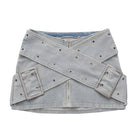 Cross Belt Denim Mini Skirt