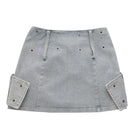 Cross Belt Denim Mini Skirt