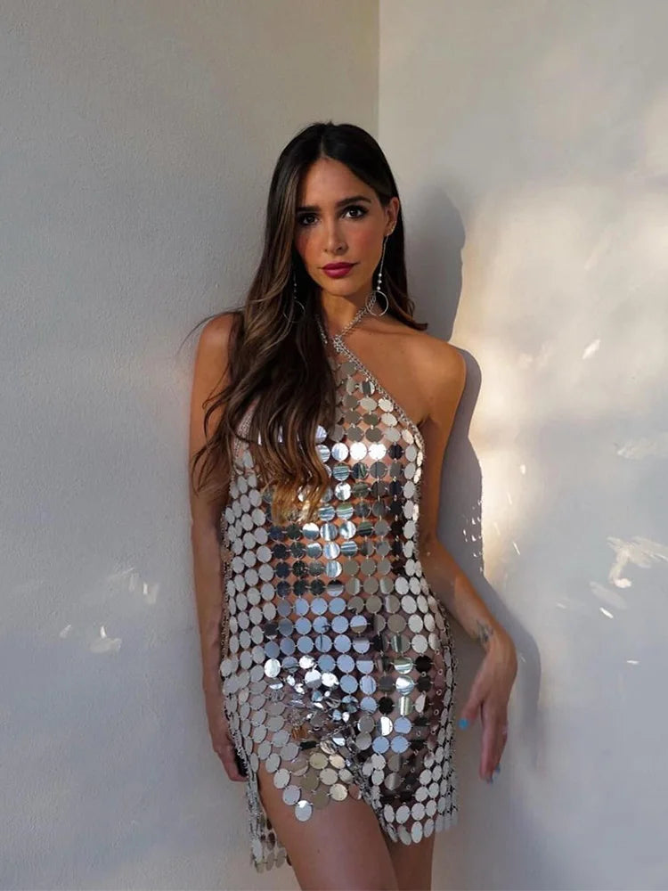 Silver Shiny Sequins Dress