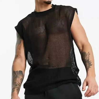 black Men's Mesh See-Through Sleeveless Loose Shirt