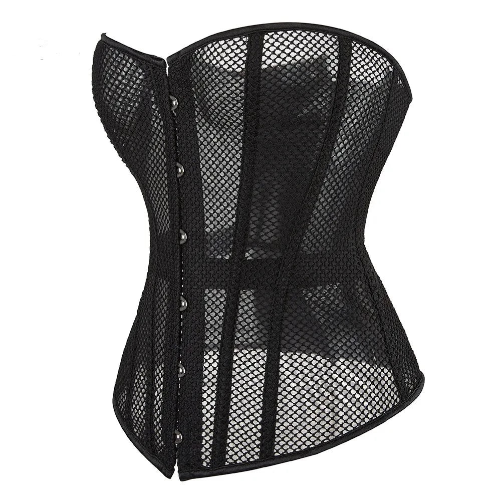 Overbust Corset Black Hollow Out Mesh Waist Trainer Bustier Top Sexy Shapewear waist cincher busiter slimming Festival Outfit Fashion Concert Rave Party Boho Style