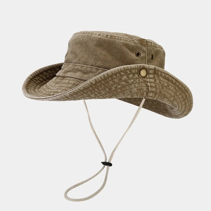 Khaki Beige Washed Fishman Bucket Hat