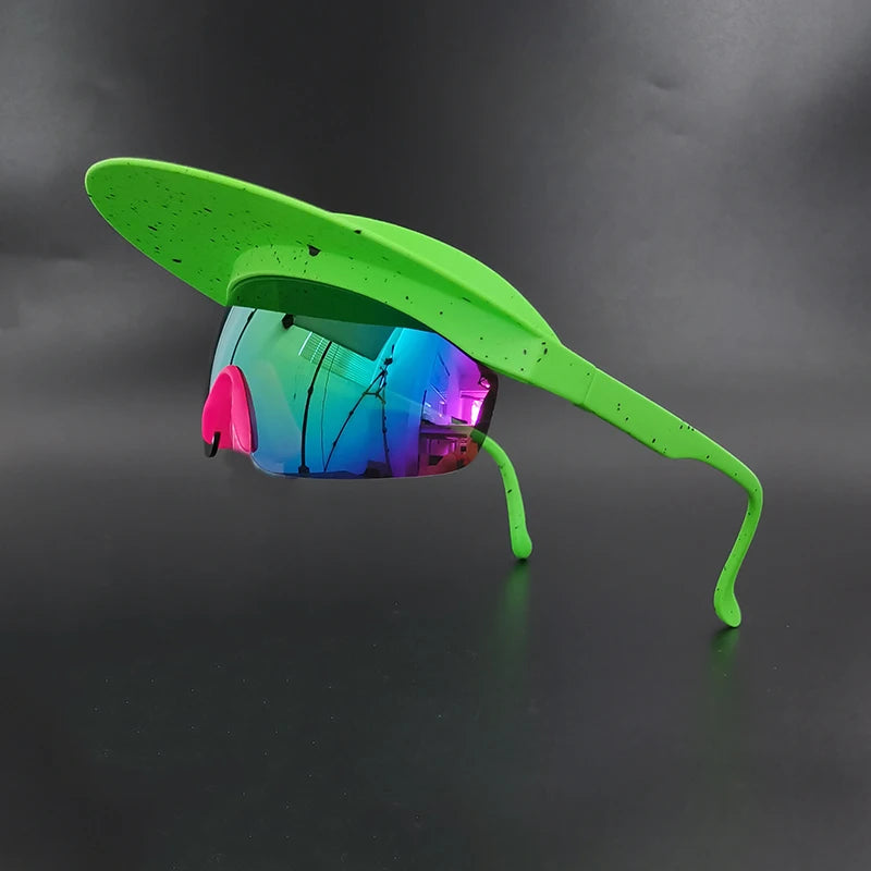 green Cycling Sunglasses with Visor Festival Outfit Fashion Concert Rave outfits