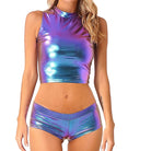Purple Holographic Crop Top and Short Set
