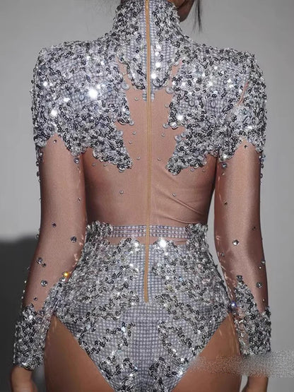 Sequin Bodysuit with Rhinestones