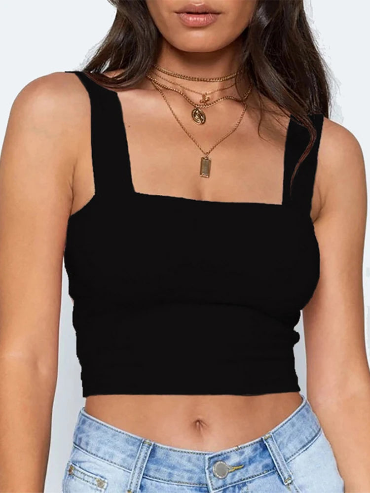 Square Neck Crop Top Black