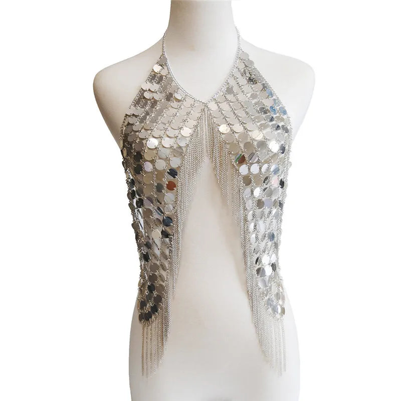 silver Acrylic Sequins Tank Top festival outfit