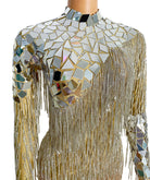 Mirror Rhinestone Chain Backless Bodysuit