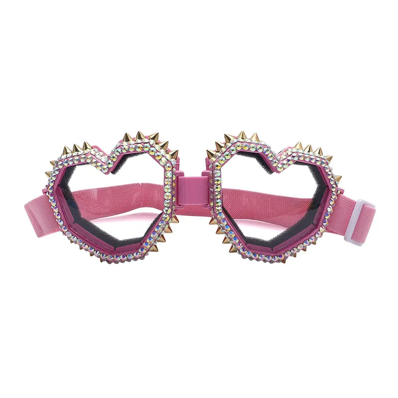 Heart Shaped Goggle Sunglasses Steampunk Cyberpunk Pink crystals  Burning man Festival Rave