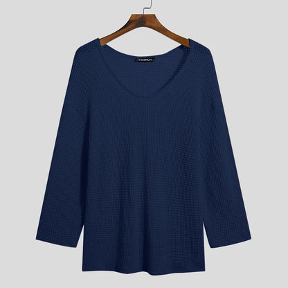 Blue Boho Style Long Sleeve Thin Knitted Sweater Top Knit Pullover See Through festival outfit fashion