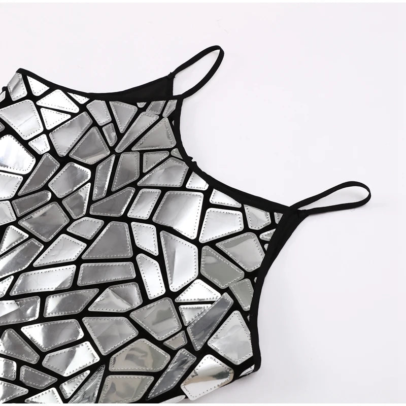 Shiny Metallic Sequin Dress Suspended Dress Sleeveless Bodycon Glitter festival outfits