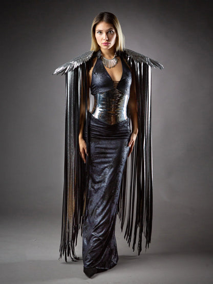 Black Cosplay Long Tassel Sequins Wings