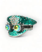 green Military Hat with Rhinestones cosplay burning man festival clothes