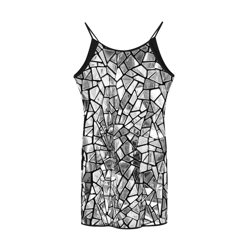 Shiny Metallic Sequin Dress Suspended Dress Sleeveless Bodycon Glitter festival outfit