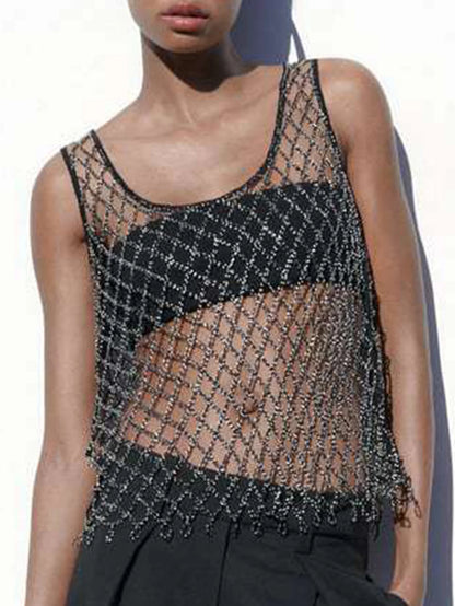 Black See Through Mesh Tank Top