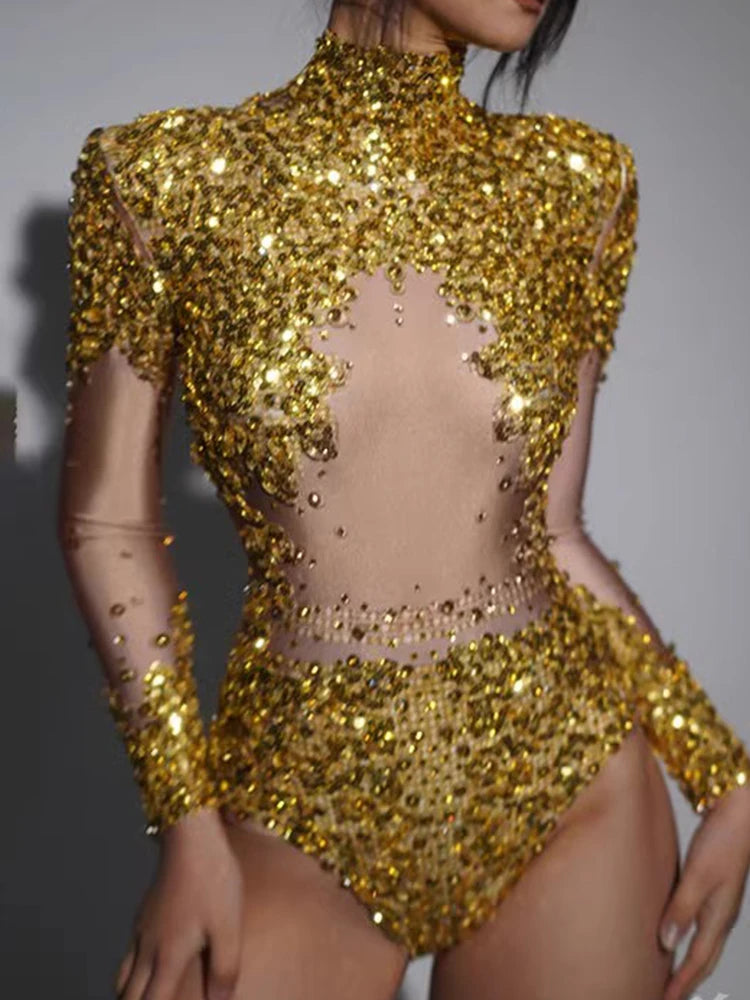 Sequin Bodysuit with Rhinestones
