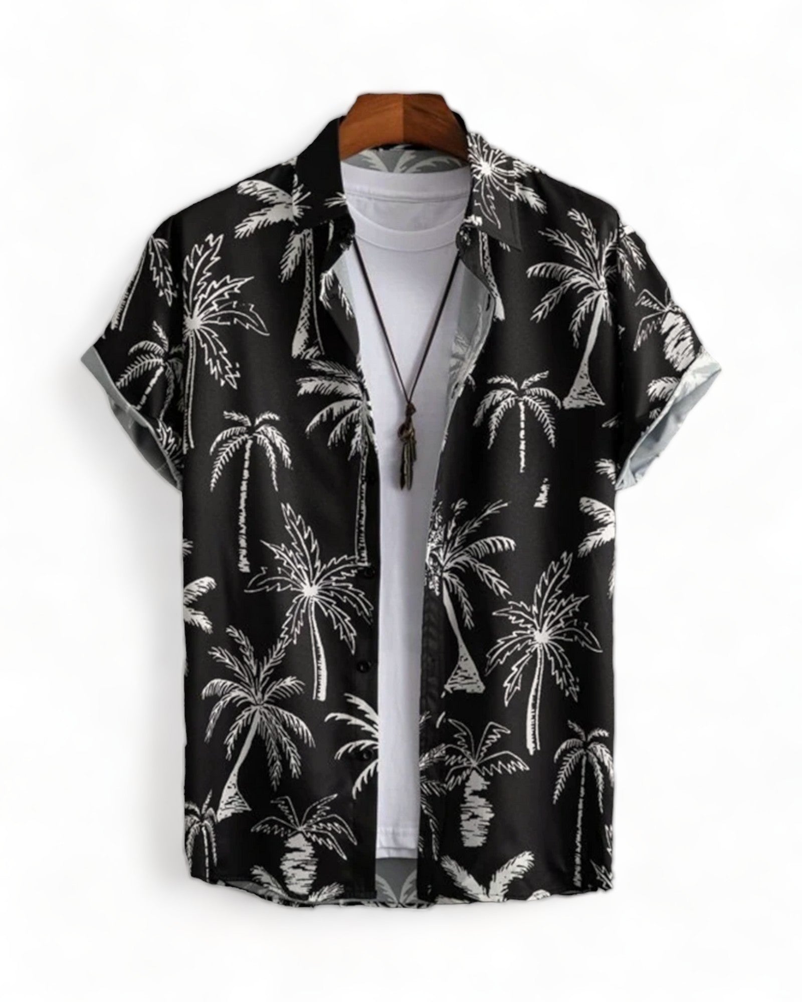 Black Hawaiian Shirt with Palm Tree print