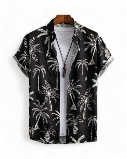 Black Hawaiian Shirt with Palm Tree print