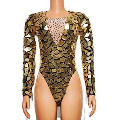 Gold Mirror Rhinestone Bodysuit