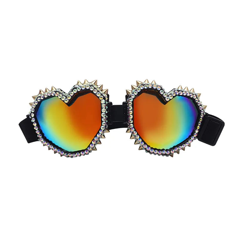 Heart Shaped Goggle Sunglasses Steampunk Cyberpunk Black crystals  Burning man Festival Rave