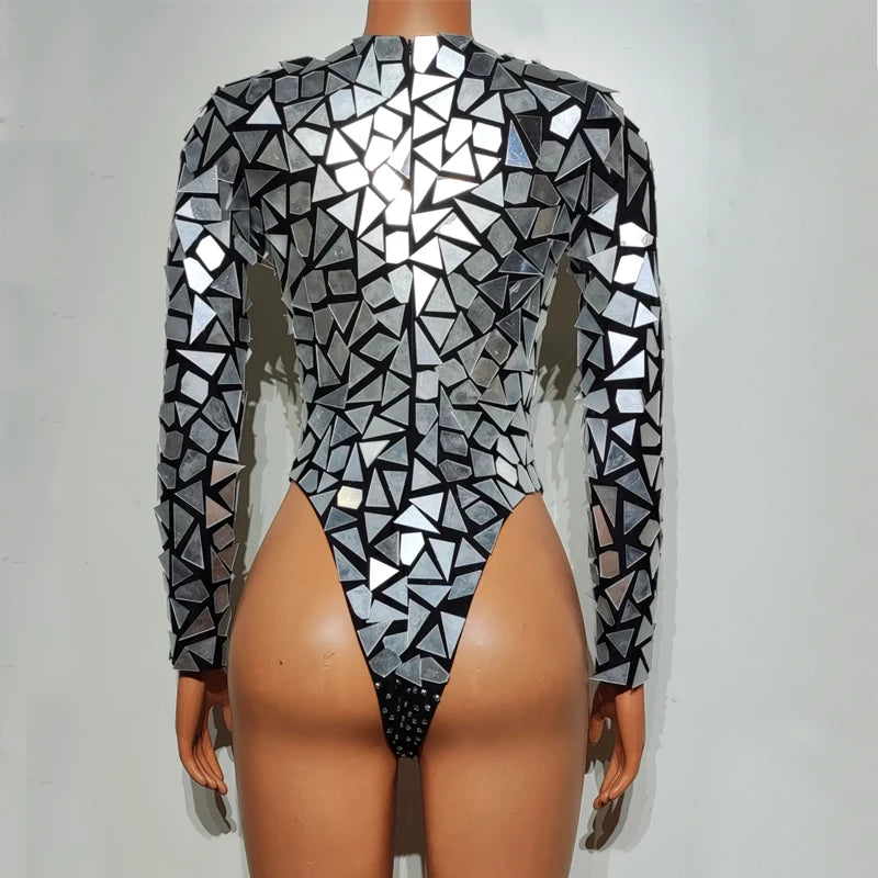 Silver Mirror Rhinestone Bodysuit