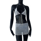 Diamond Fishnet Skirt Set with Chain Tassel