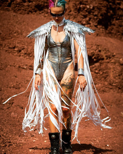 White Cosplay Long Tassel Sequins Wings