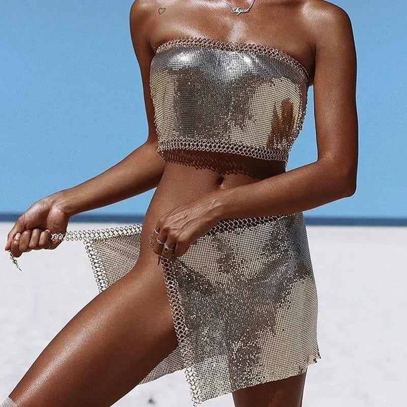 Metallic Top and Skirt Set