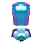 Blue Holographic Crop Top and Short Set