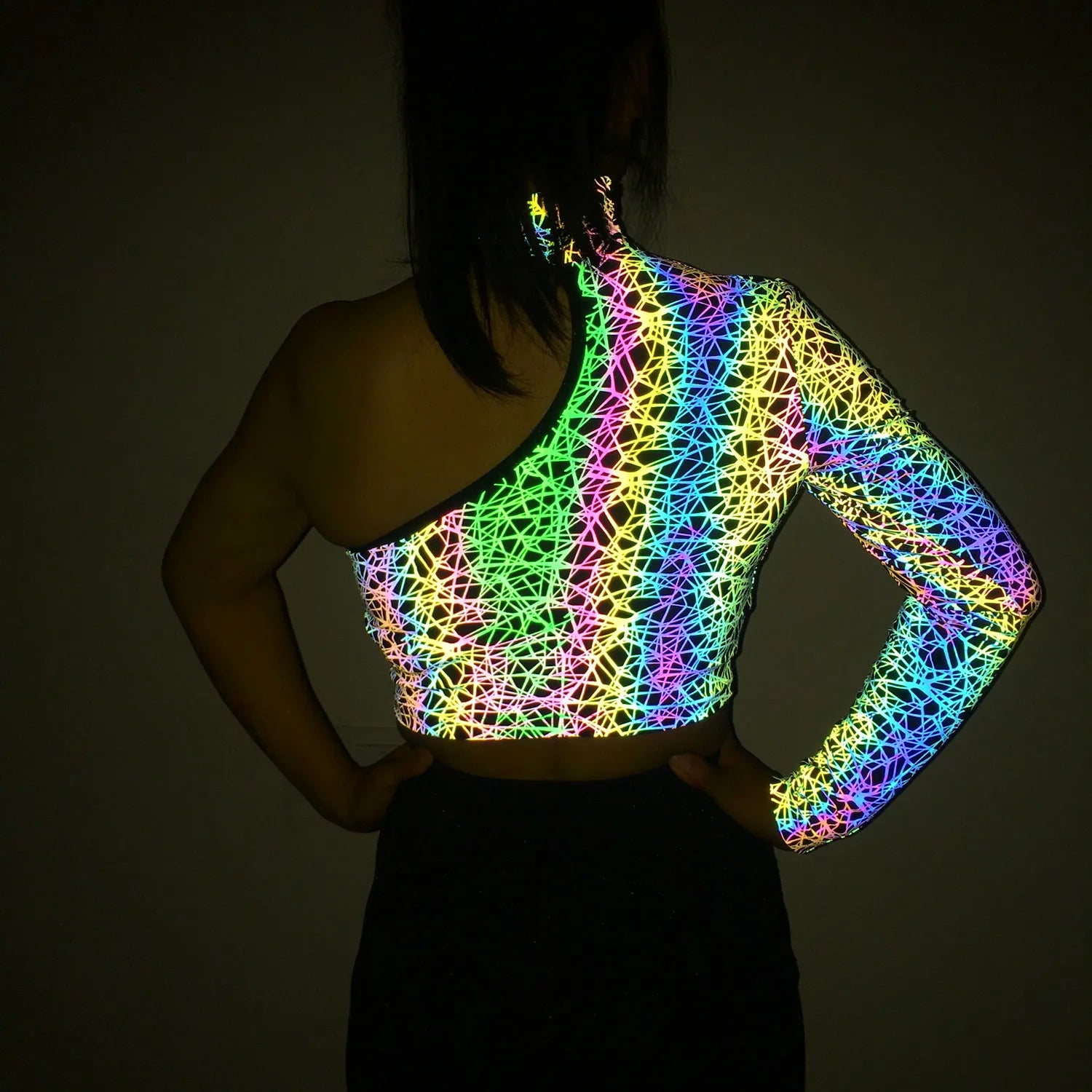 Holographic Reflective One Shoulder Crop Top