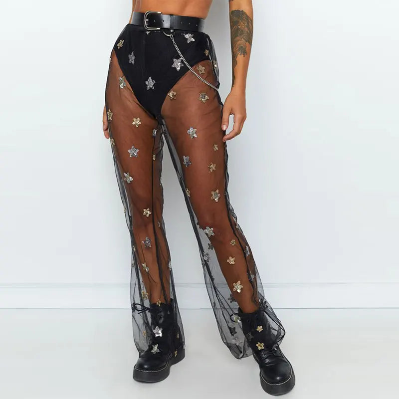 Transparent Black Trousers Festival Fashion Concert Rave Outfit Party boho style