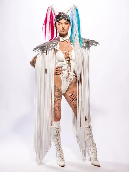 White Cosplay Long Tassel Sequins Wings