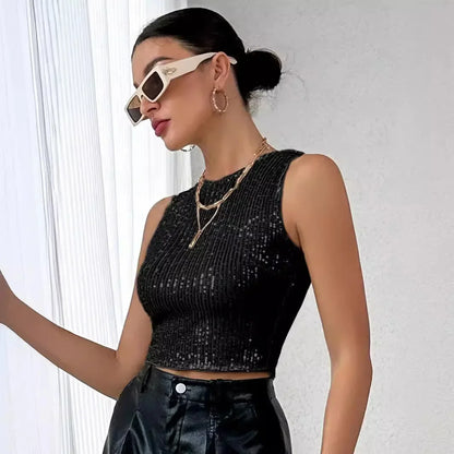 Black Sequin Crop Top