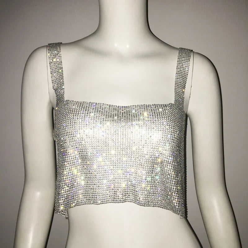 Silver Rhinestones Crop Top