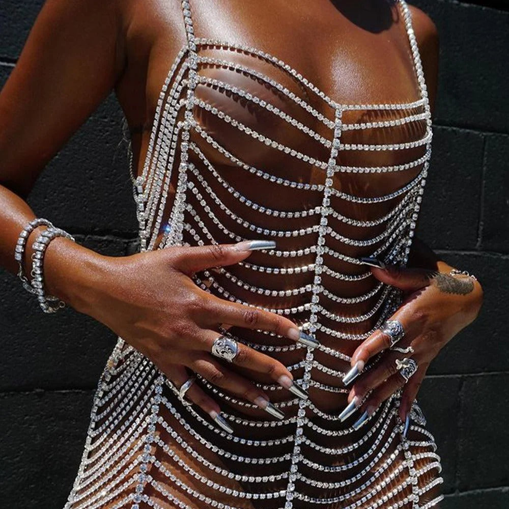 Silver Sparkling Rhinestone Dress