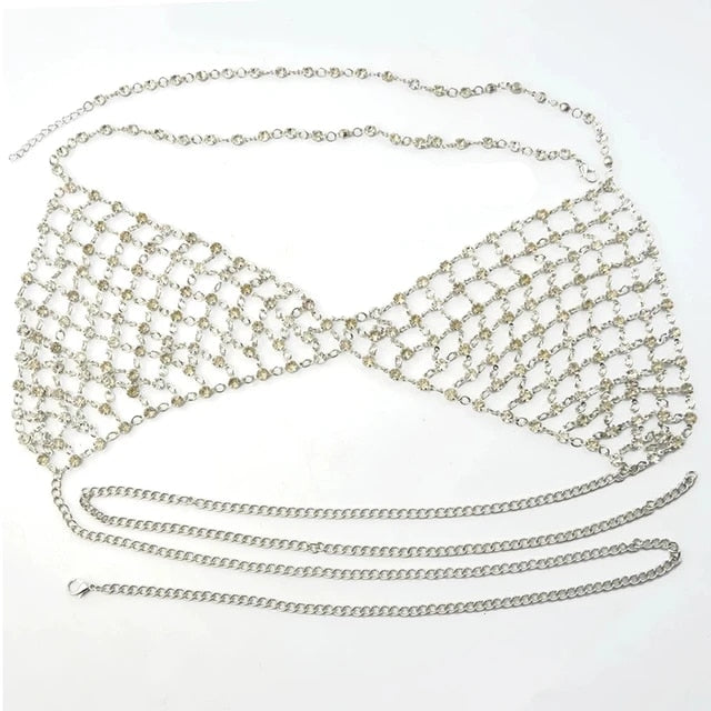 Bling Chain Bra womens revealing outfit silver