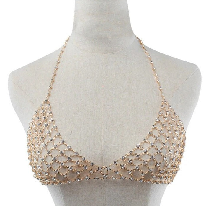 Bling Chain Bra womens revealing outfit gold