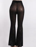 black Long Transparent Pants With Glitter Mesh festival outfits