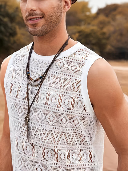 White Mesh Lace Knit Tank Top2