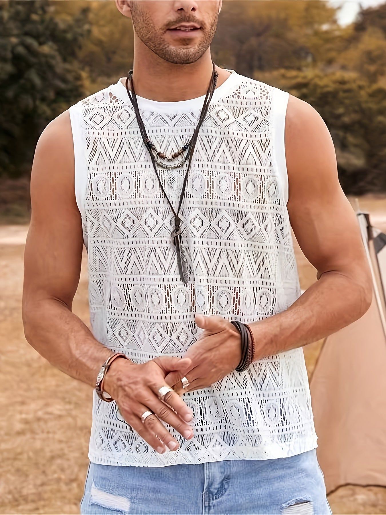 White Mesh Lace Knit Tank Top4