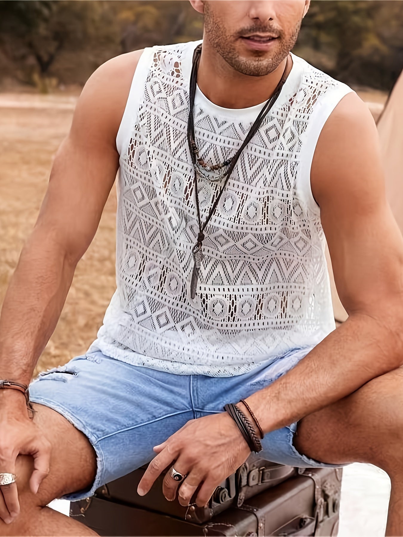 White Mesh Lace Knit Tank Top5