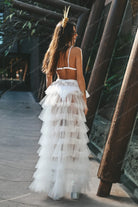 White Tiered Ruffled Tulle Sheer Mesh Wrap Skirt