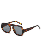 Unisex Brussels retro square sunglasses featuring a tortoiseshell polycarbonate frame and dark UV-400 resin lenses.