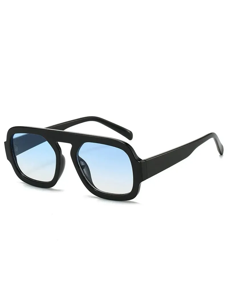 Brussels retro square sunglasses featuring a black polycarbonate frame and blue gradient resin lenses.
