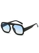 Brussels retro square sunglasses featuring a black polycarbonate frame and blue gradient resin lenses.