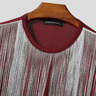 close-up tassel fringe crop top in burgundy with cascading fringe details