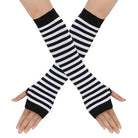 Guantes largos de punto sin dedos en blanco y negro