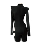 Black Cyber Gothic Sexy Bodysuit showcasing sleek black fabric and cut-out details from the back.