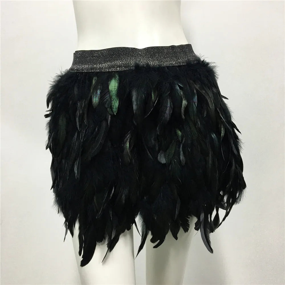 Black Feather Elastic Waist Skirt