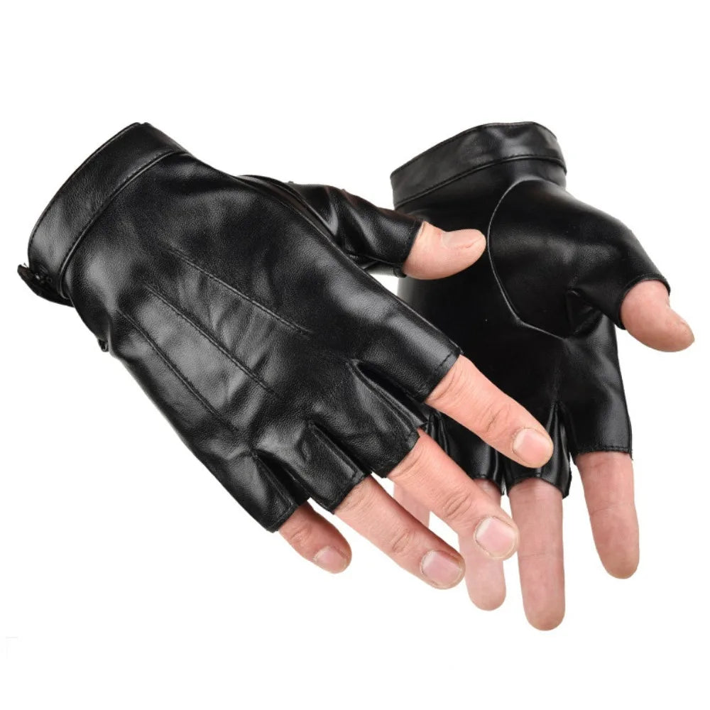 Paar schwarze PU-Leder fingerlose Handschuhe, 9,5 x 15 cm, für Rave, Cosplay oder Halloween.